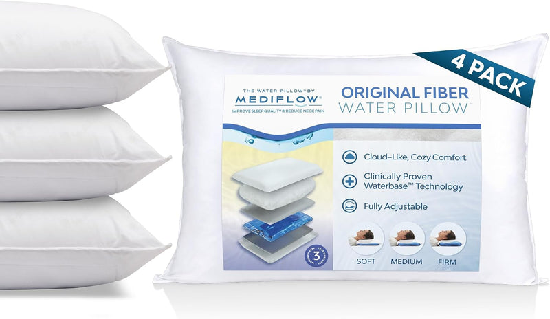 Mediflow Almohada de agua de fibra \u2013 Almohada de cama ajustabl...