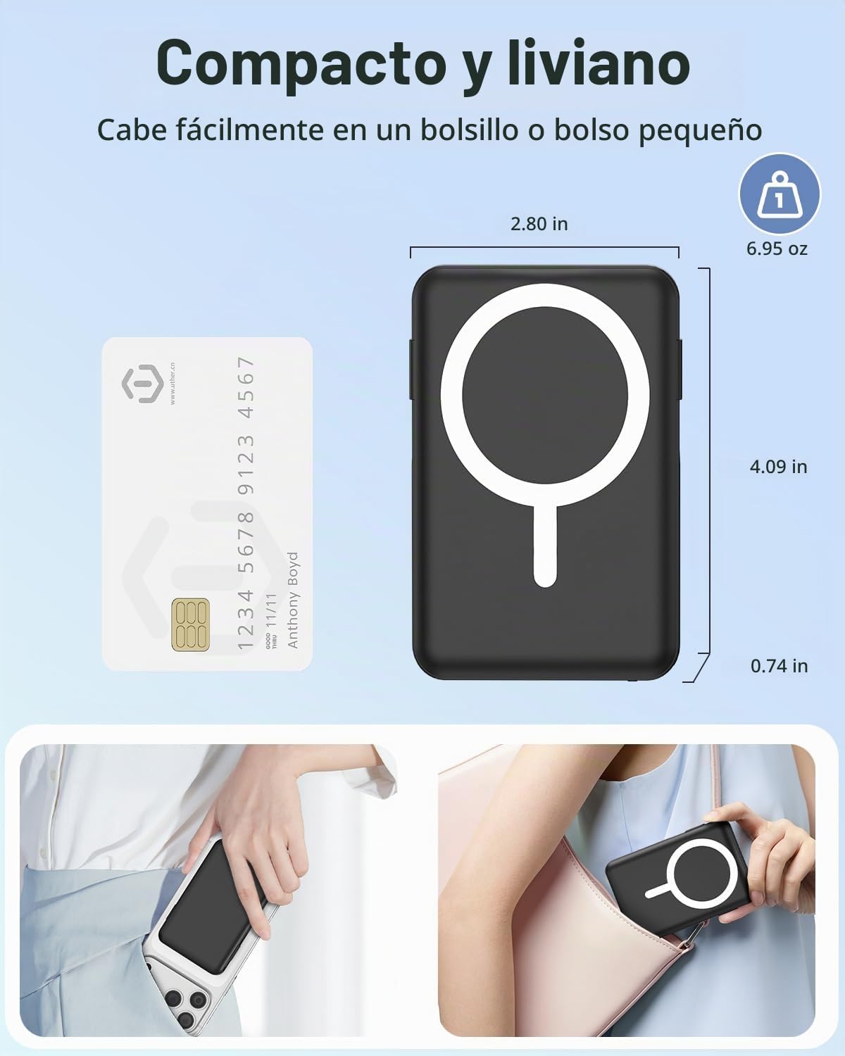 Gawegar para cargador portátil MagSafe, banco de energía magnético...