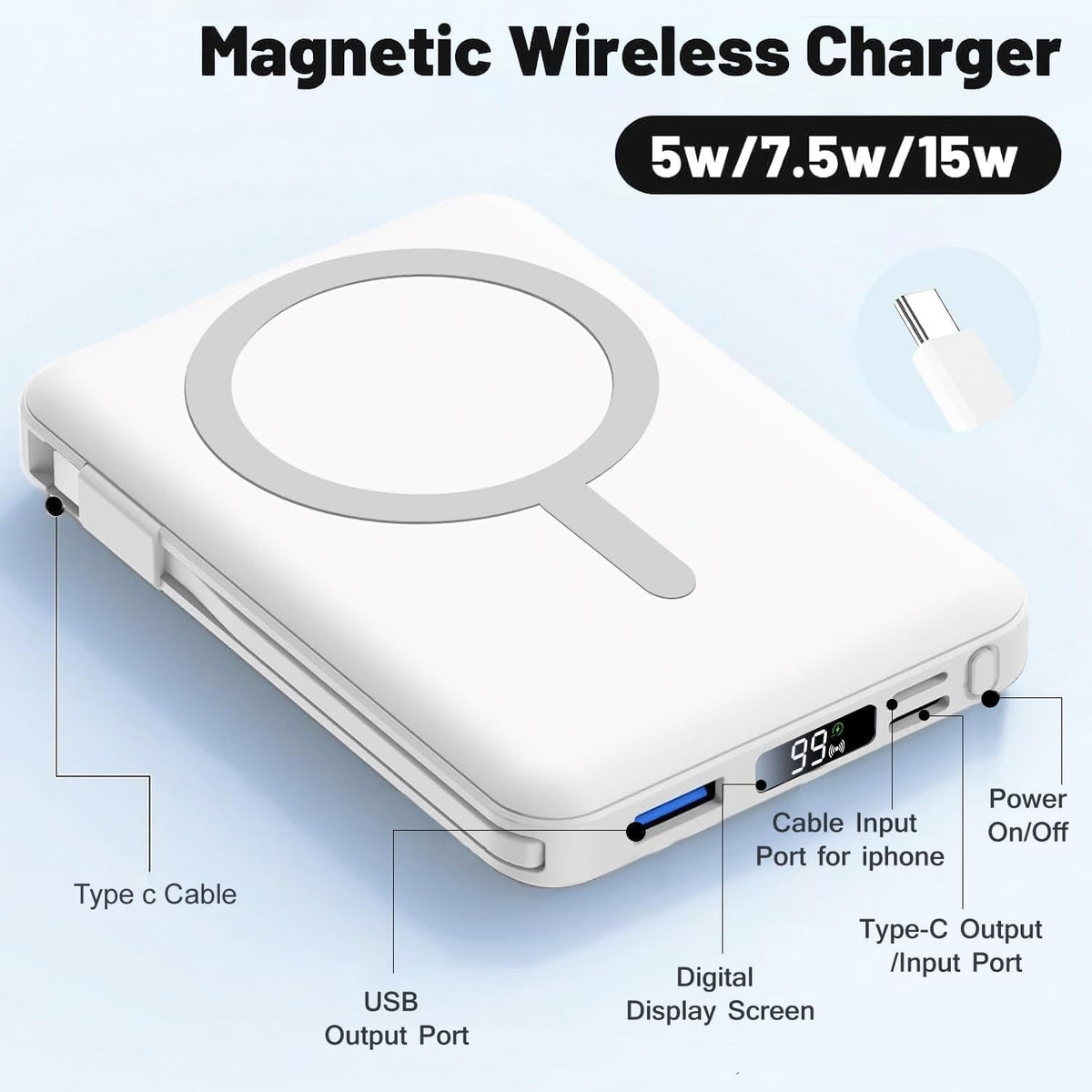 Azmuth para cargador portátil MagSafe, banco de energía magnético d...