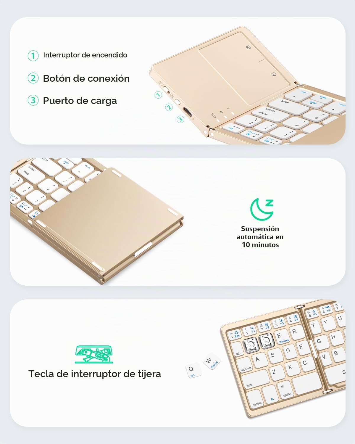 Samsers - Teclado plegable Bluetooth con panel táctil - Teclado ina...