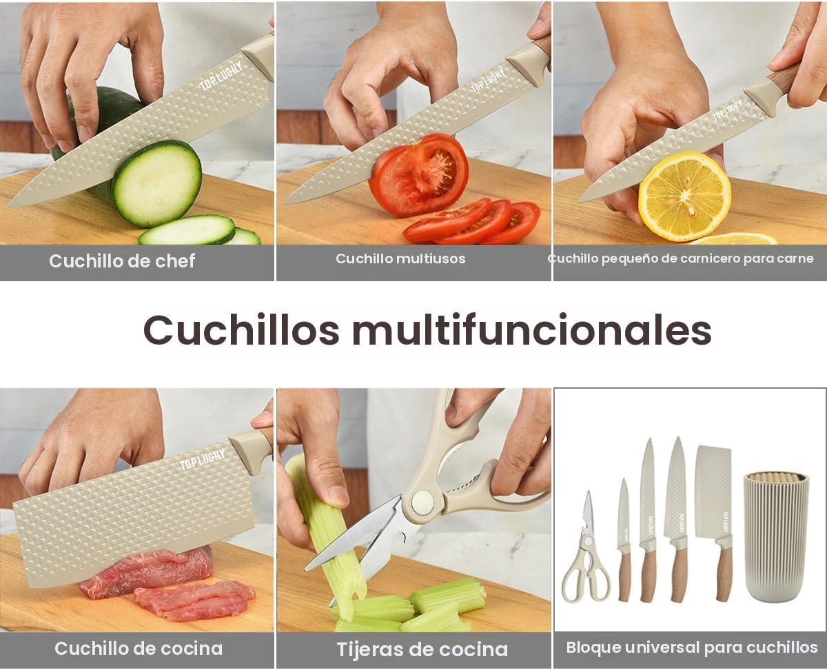 Wiztoynia - Juego de cuchillos de cocina de 6 piezas color caqui pa...
