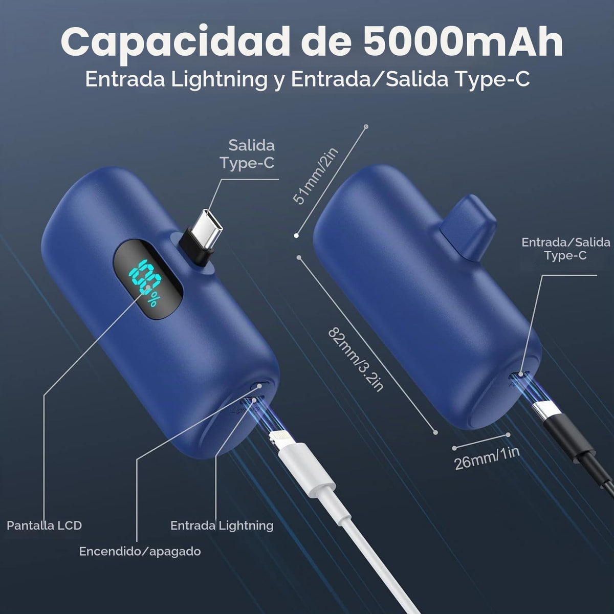 Mini cargador portátil USB C, batería mejorada de carga rápida PD d...