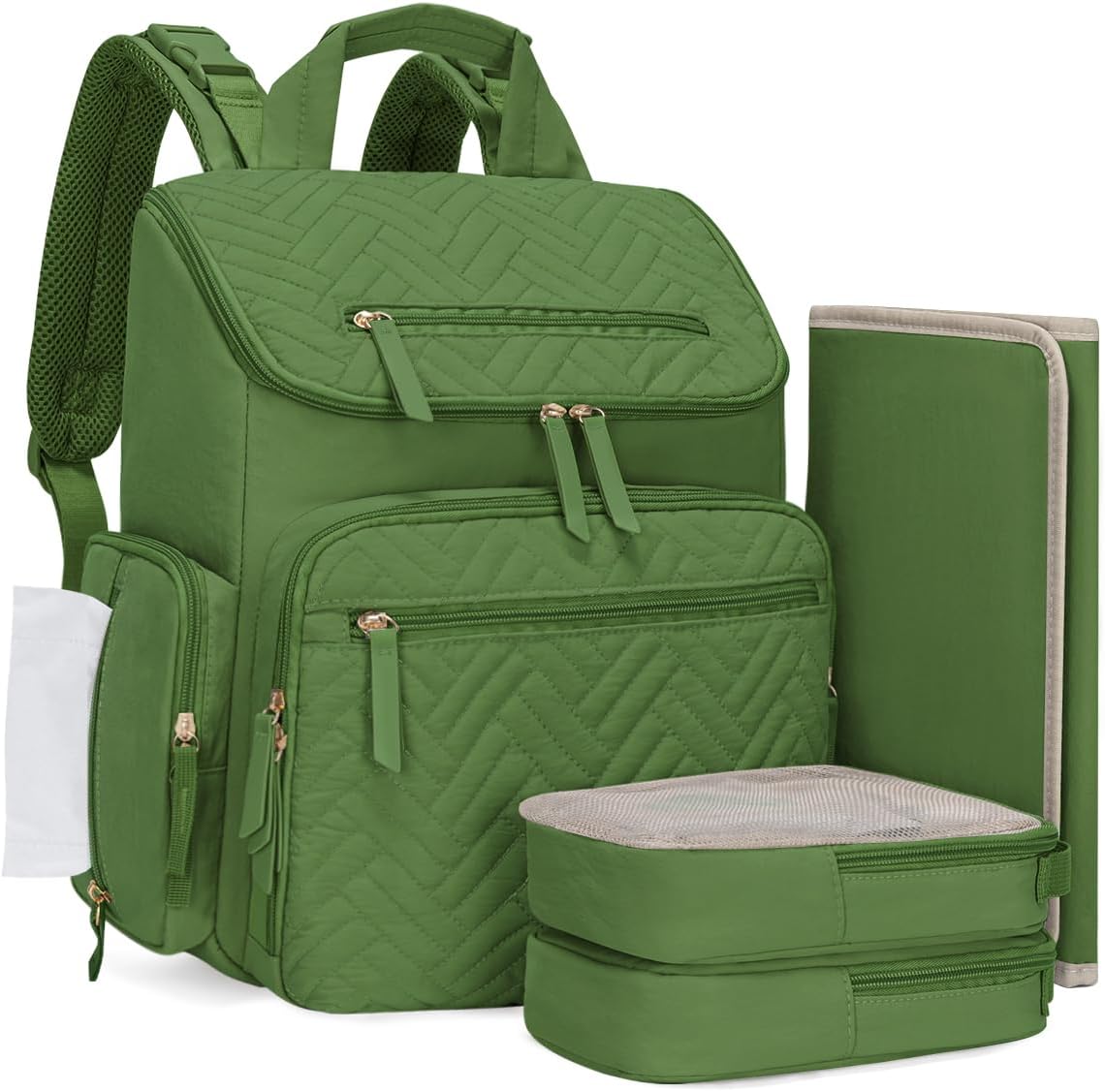 KABAQOO Mochila para pañales con cambiador y bolsillos aislados, Ve...