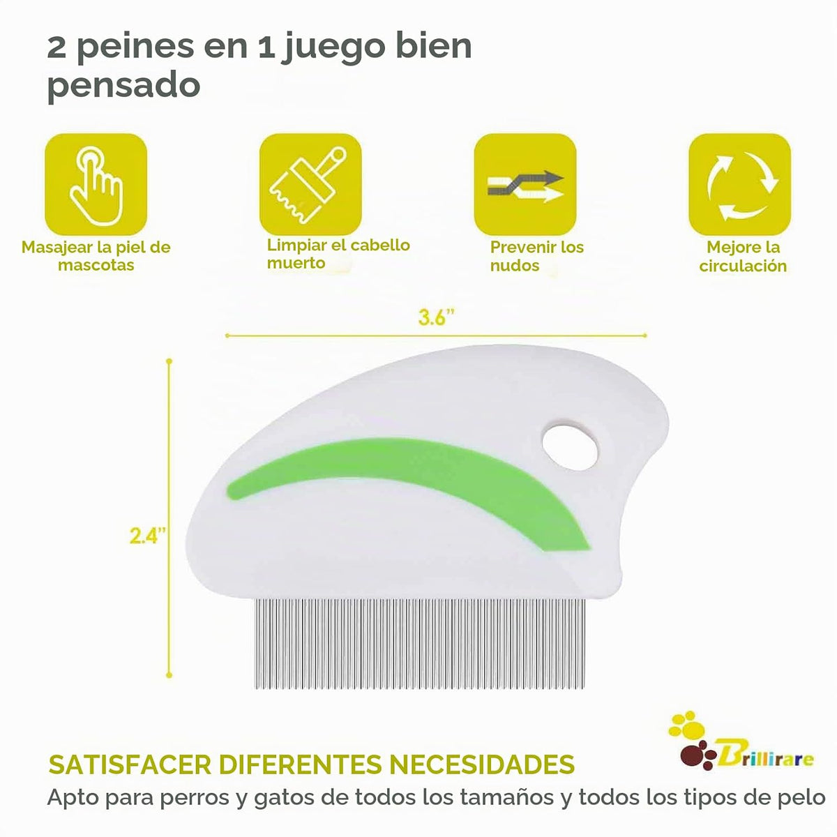 Brillirare Paquete de 2 peines para piojos de pulgas, peines de ace...