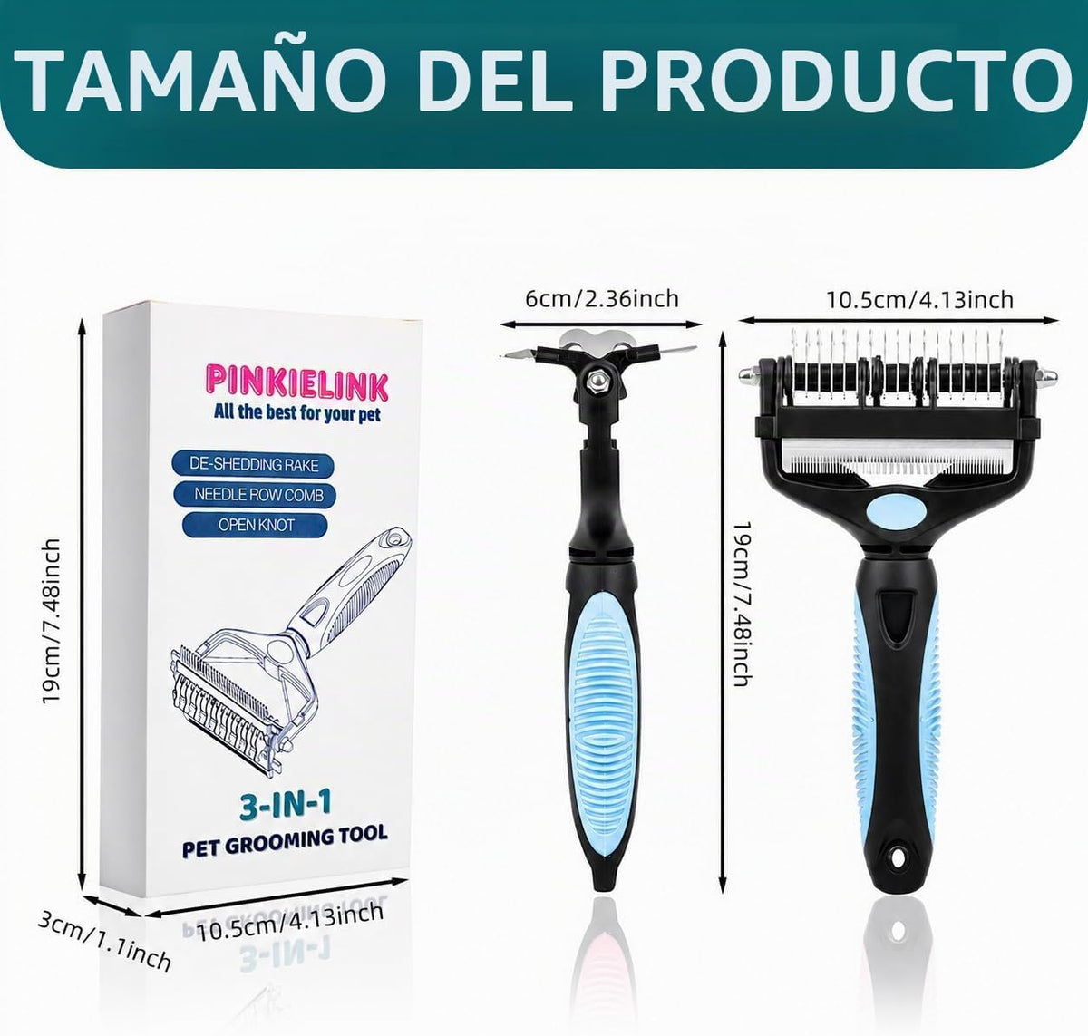 PINKIELINK - Herramienta de aseo para mascotas 3 en 1, rastrillo de...