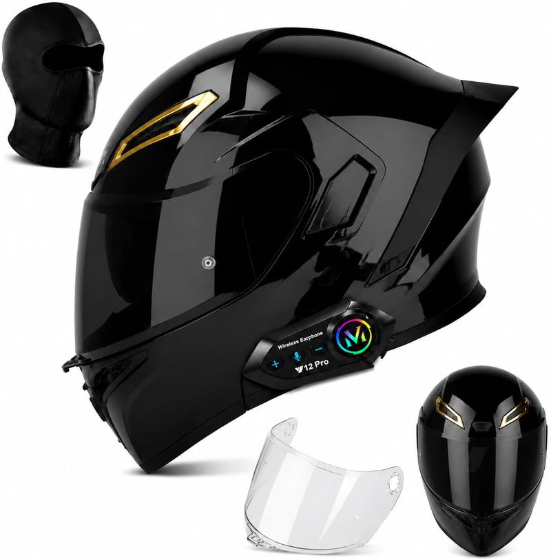 Casco de motocicleta Bluetooth con altavoces y micrófono integrados...
