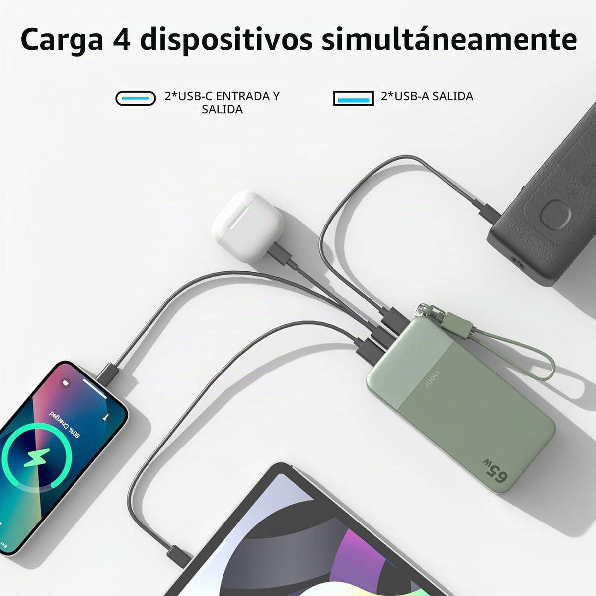 JUOVI Cargador portátil de 65 w para el banco de energía del ordena...
