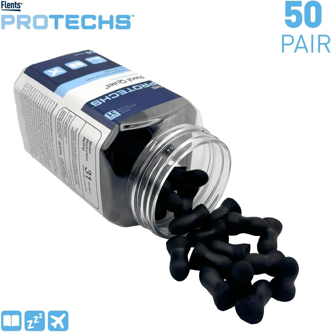 Flents Protechs - Tapones para los oídos de espuma silenciosa, NRR...