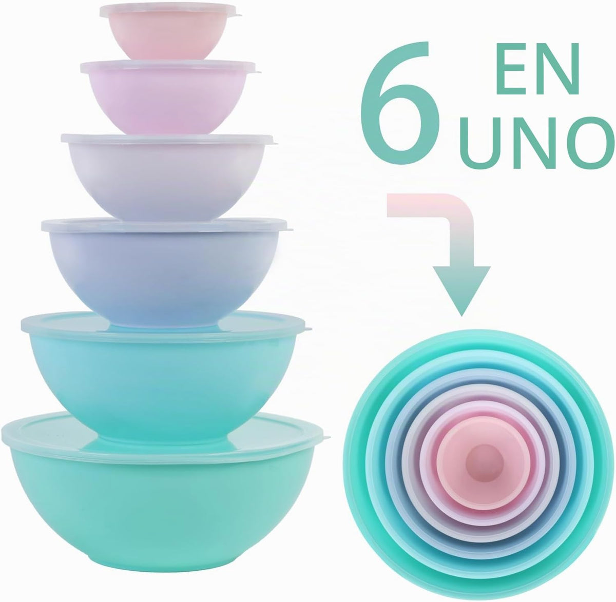 BoxedHome Tazón redondo de plástico sin BPA con tapas, paquete de 1...