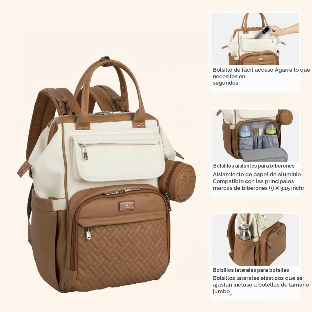 BabbleRoo Mochila de cuero para pañales, bolsas grandes multifunció...