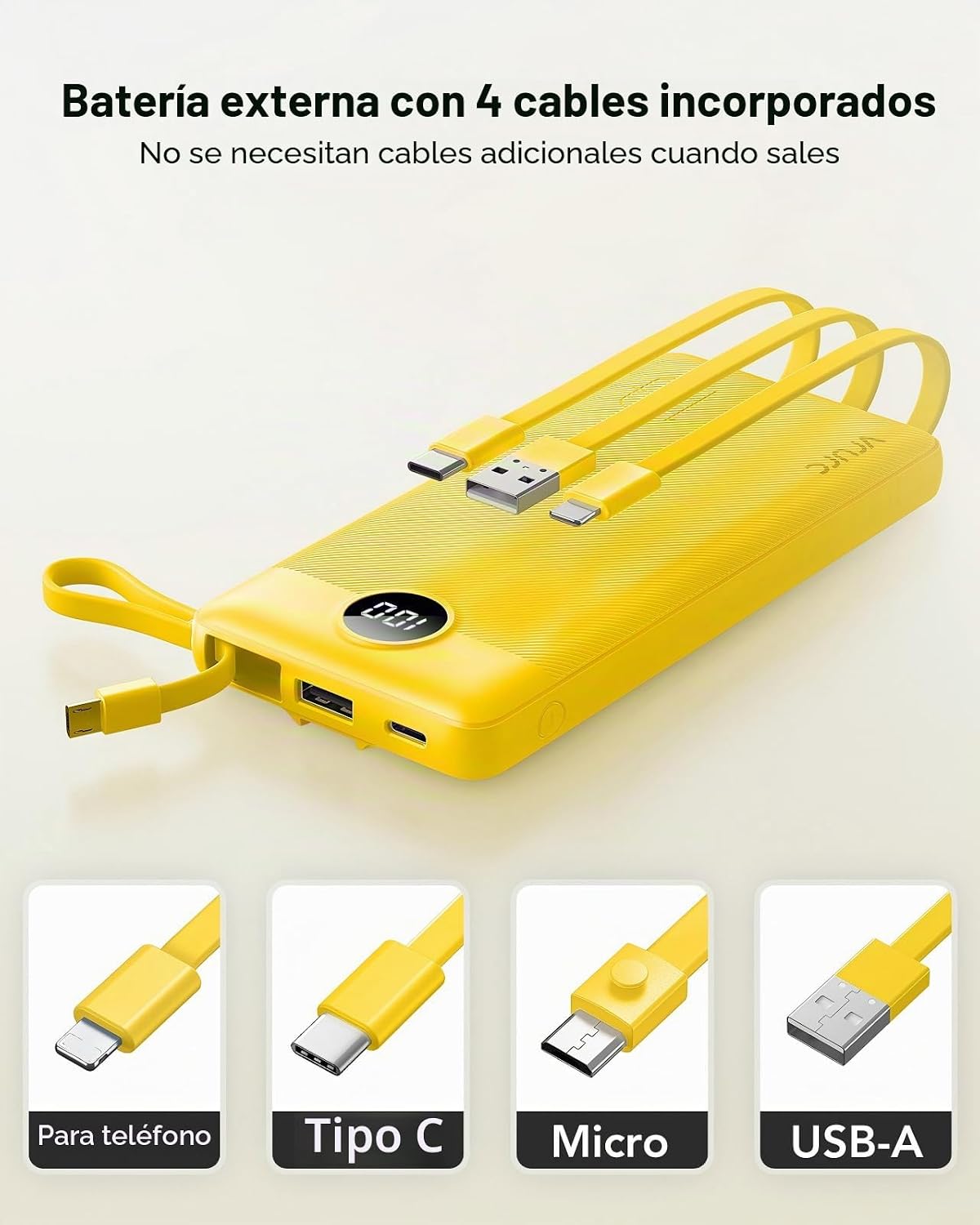 Cargador portátil VRURC, banco de energía delgado con 4 cables inco...