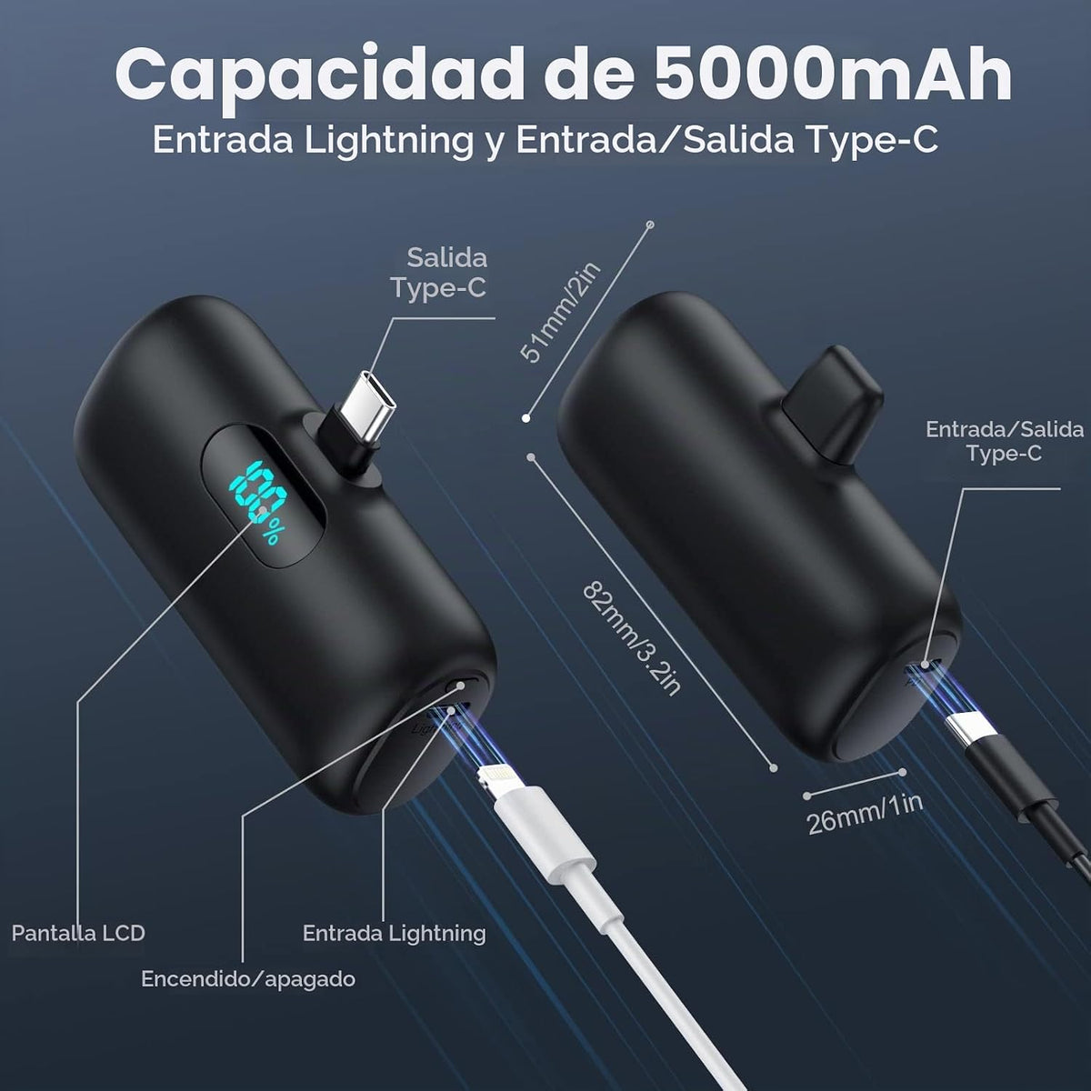 [Paquete de 2] Cargador portátil para iPhone 17\/16\/15, mini USB C...