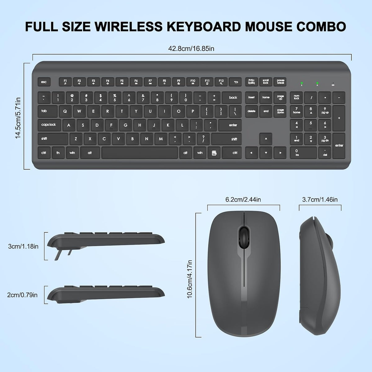 Combo de teclado y mouse inalámbricos, teclado ergonómico silencios...