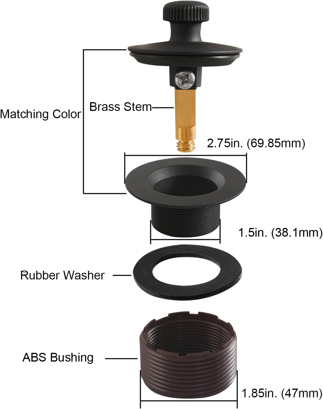 CalcMetal Tapón de drenaje de bañera con buje de plástico ABS, se a...