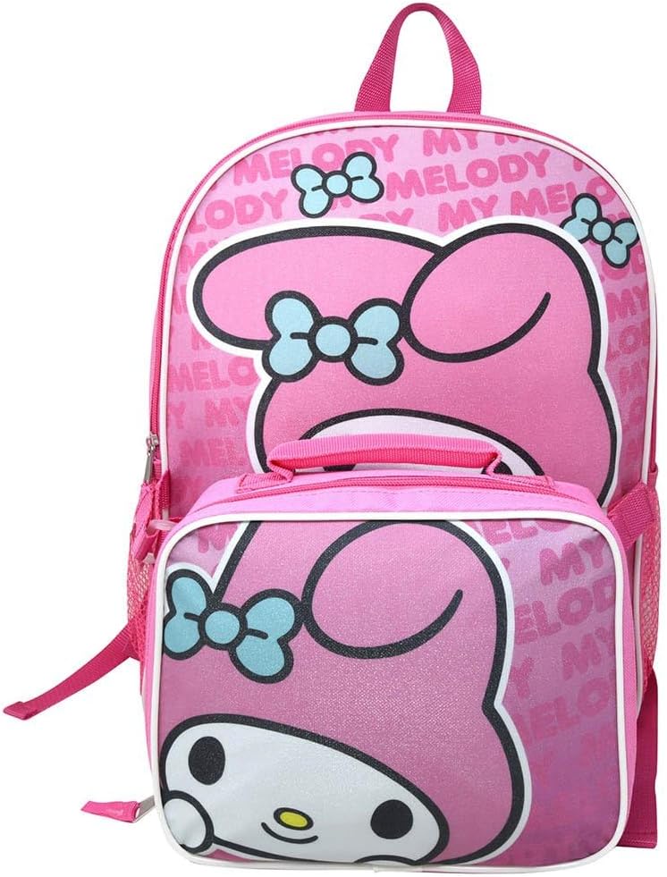 Fast Forward My Melody Mochila escolar rosa de 16 pulgadas con bols...
