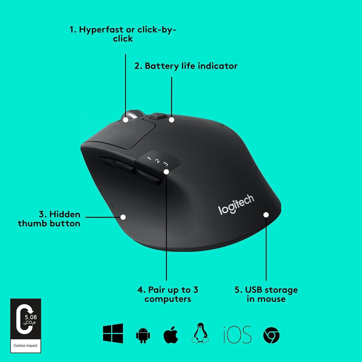 Logitech M720 Triathalon Ratón Inalámbrico De Tamaño Completo | Con...