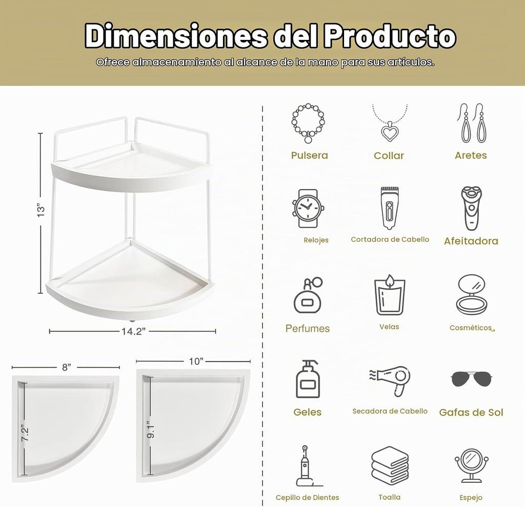 Forbena Organizador de Encimera de Baño de Esquina Blanco de 2 Nive...