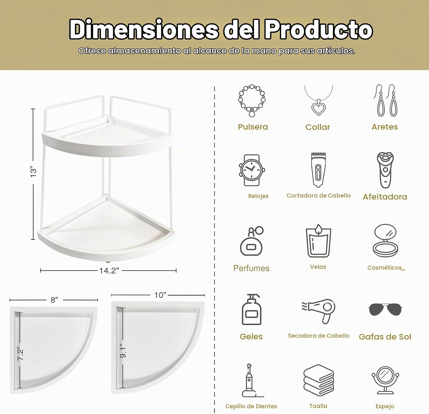 Forbena Organizador de Encimera de Baño de Esquina Blanco de 2 Nive...