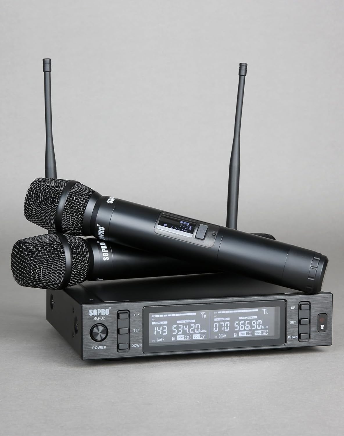 SGPRO SG-82HH Sistema de micrófono inalámbrico de mano dual, 520-59...