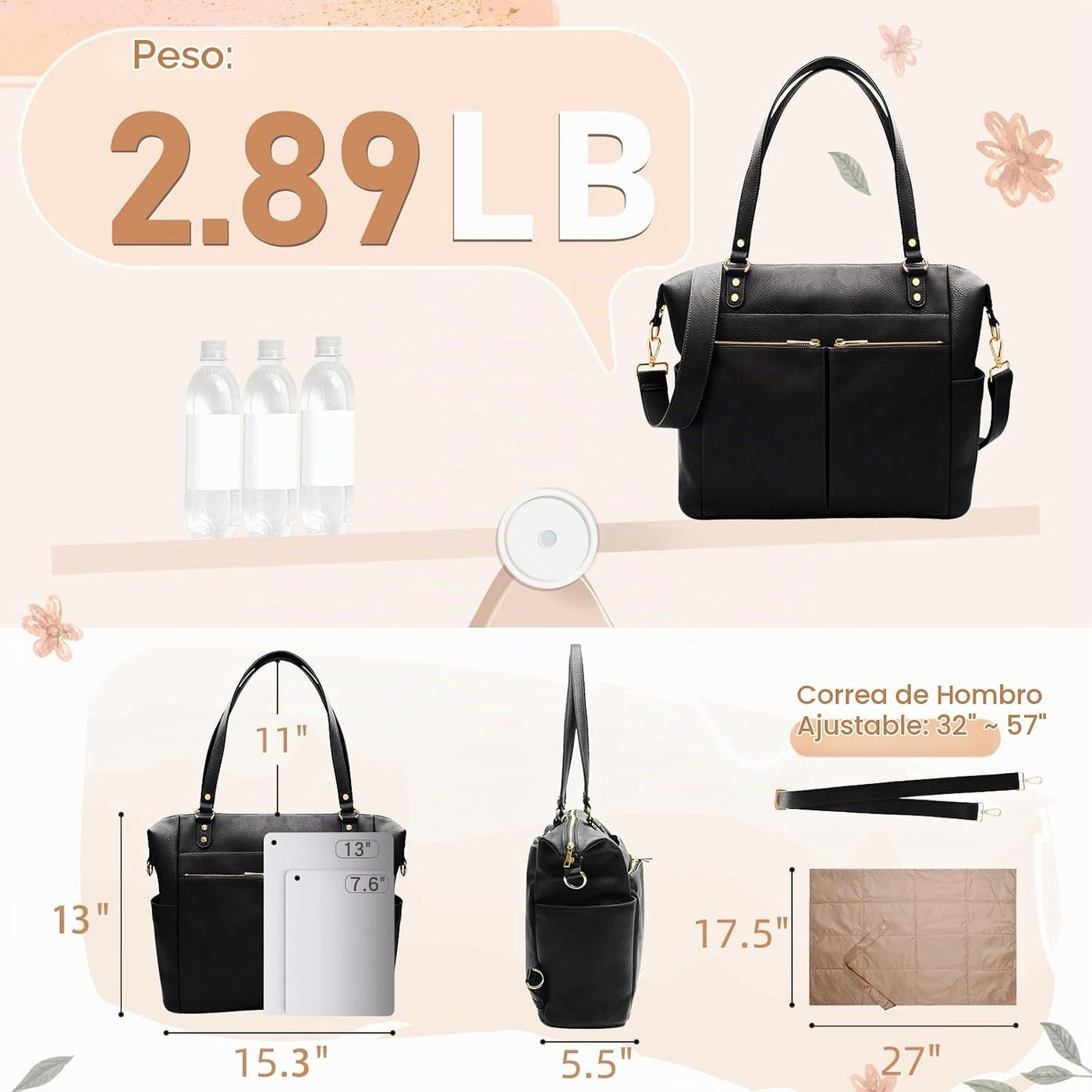 MOMINSIDE Bolsa de pañales Tote Convertible Bolsa de pañales Mochil...