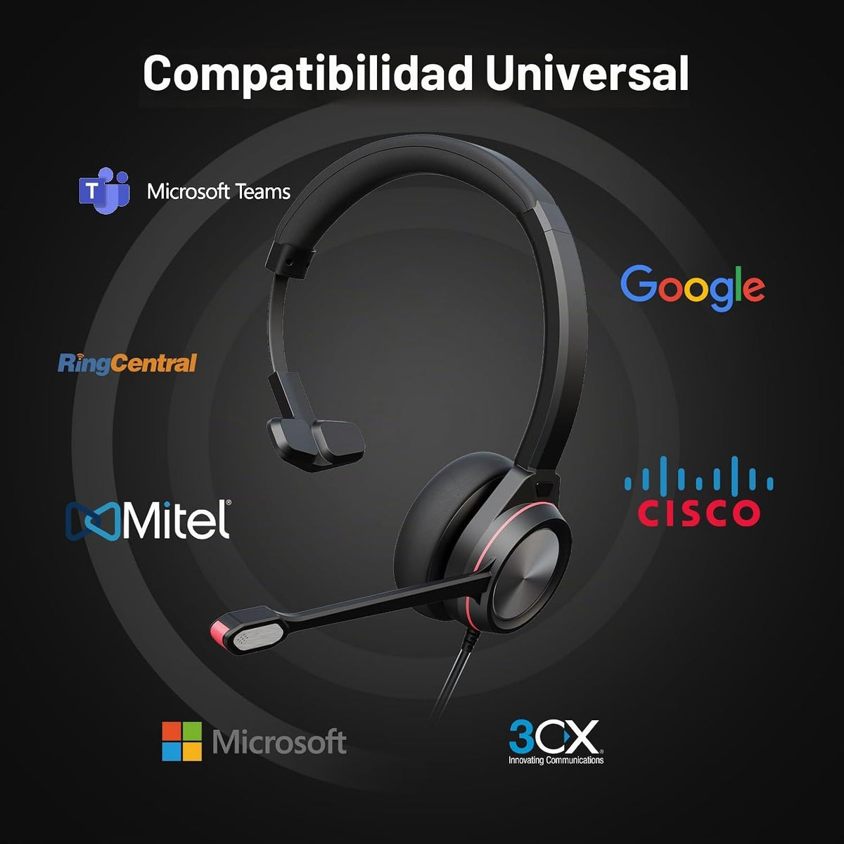 Auvonix Auriculares USB con micrófono para PC, auriculares mono con...