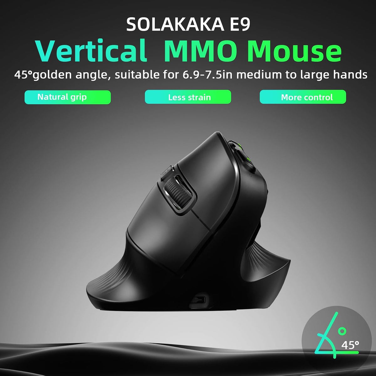 SOLAKAKA Ratón MMO ergonómico vertical E9 con 10 botones laterales,...