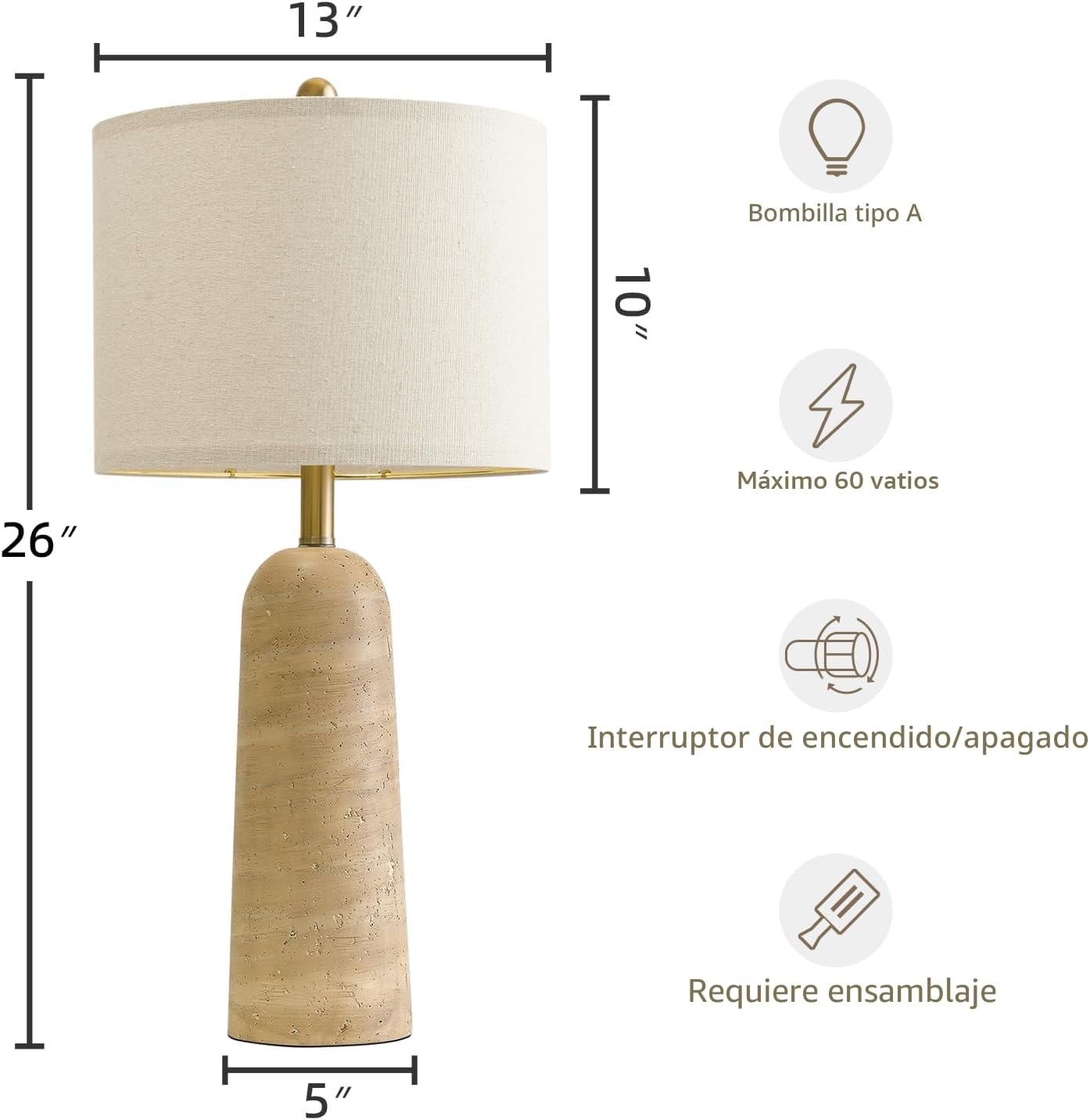 BOBOMOMO Juego de 2 lámparas de mesa modernas, lámpara de resina be...