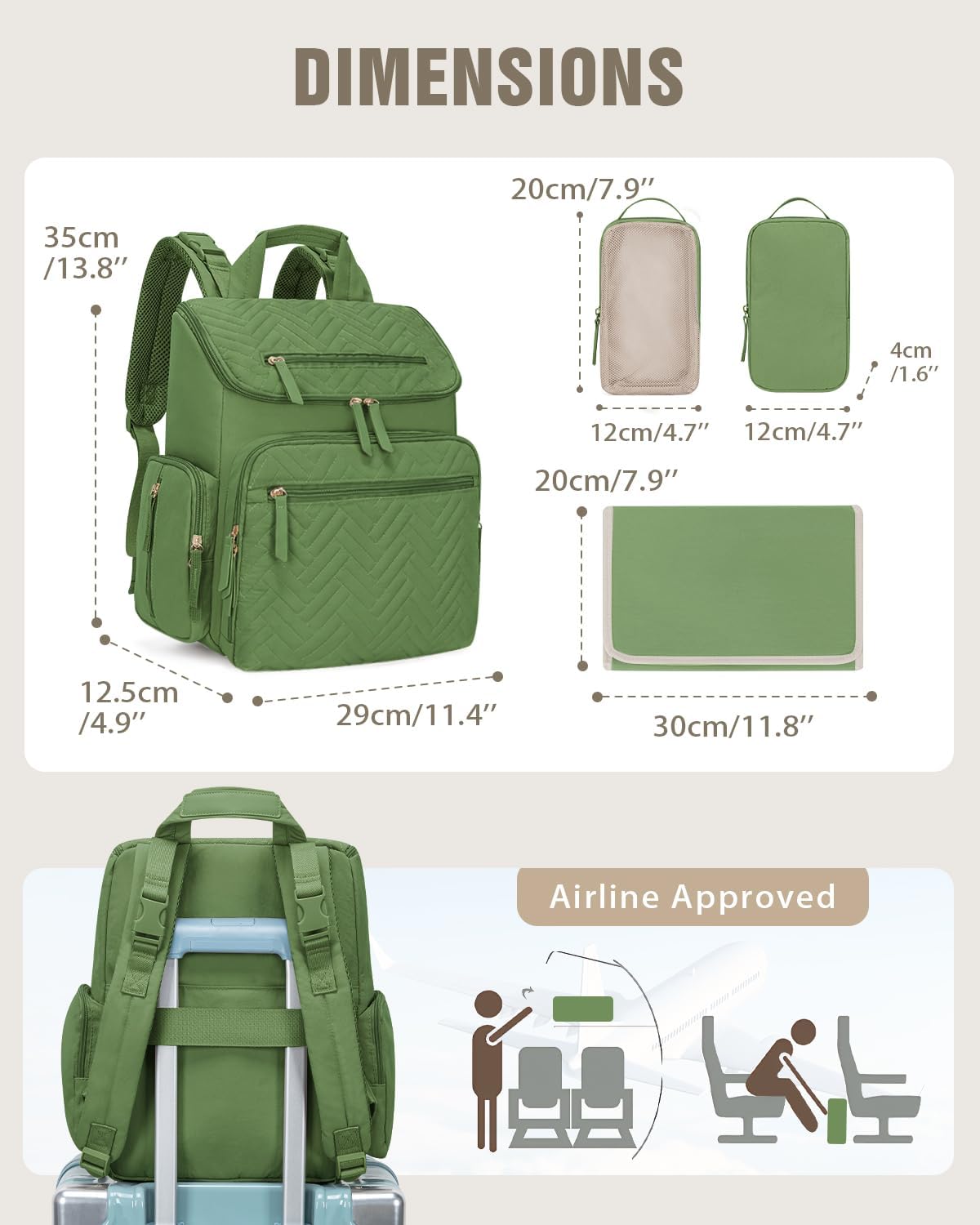 KABAQOO Mochila para pañales con cambiador y bolsillos aislados, Ve...