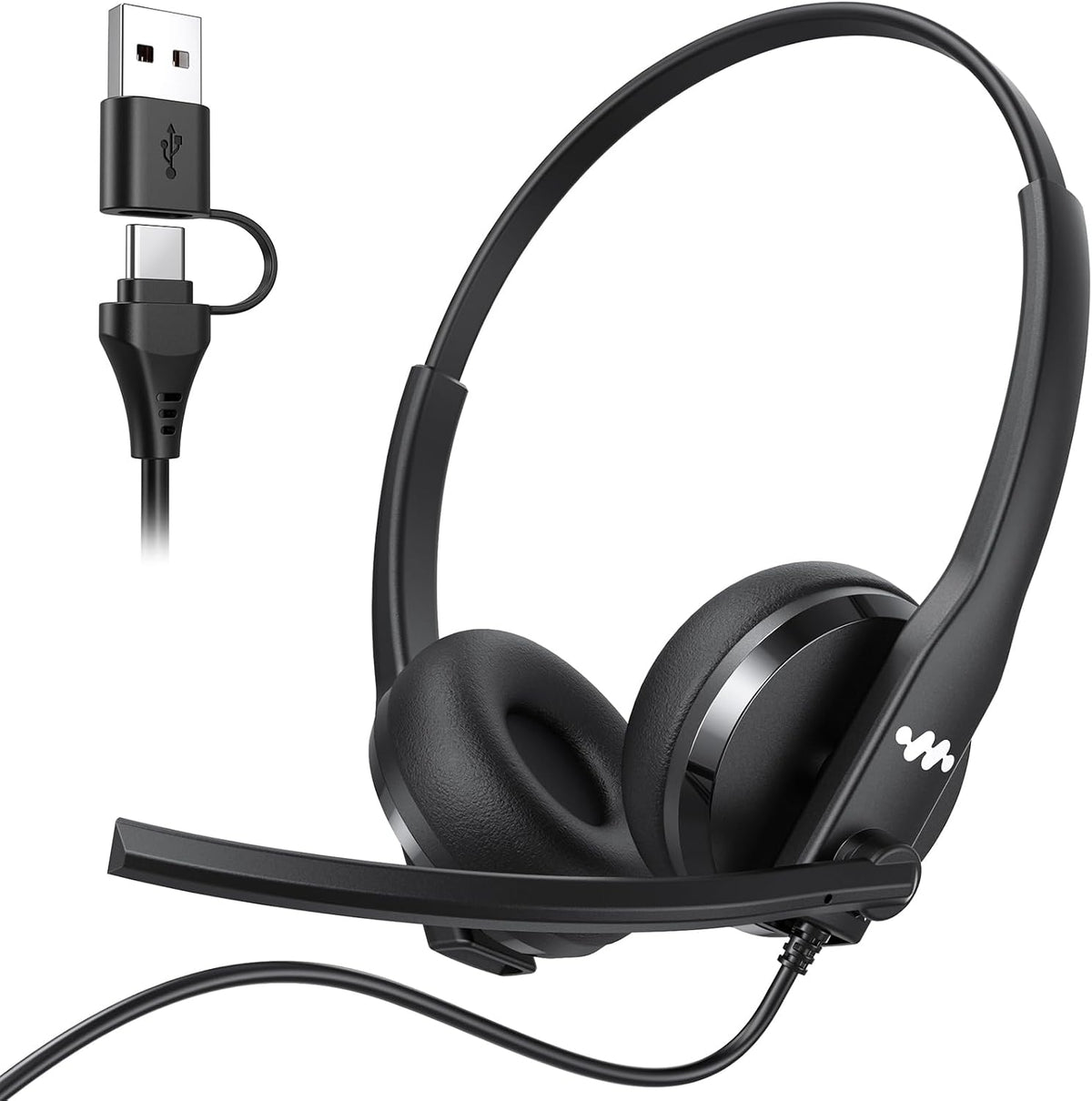 Necode Auriculares USB con micrófono para PC, auriculares con cable...