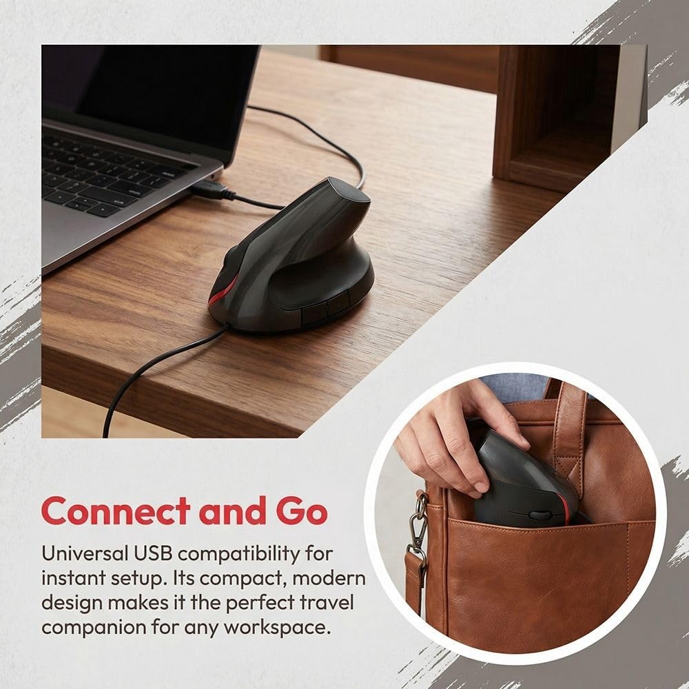 MOPFOL Ratón vertical 1200DPI - Diseño ergonómico con cable USB par...