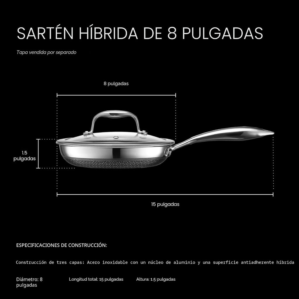 HexClad Sartén antiadherente híbrida de 8 pulgadas, apta para lavav...