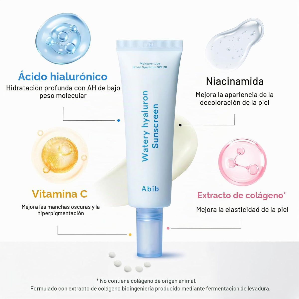 Abib Watery Hyaluron - Protector solar UV de amplio espectro SPF 30...