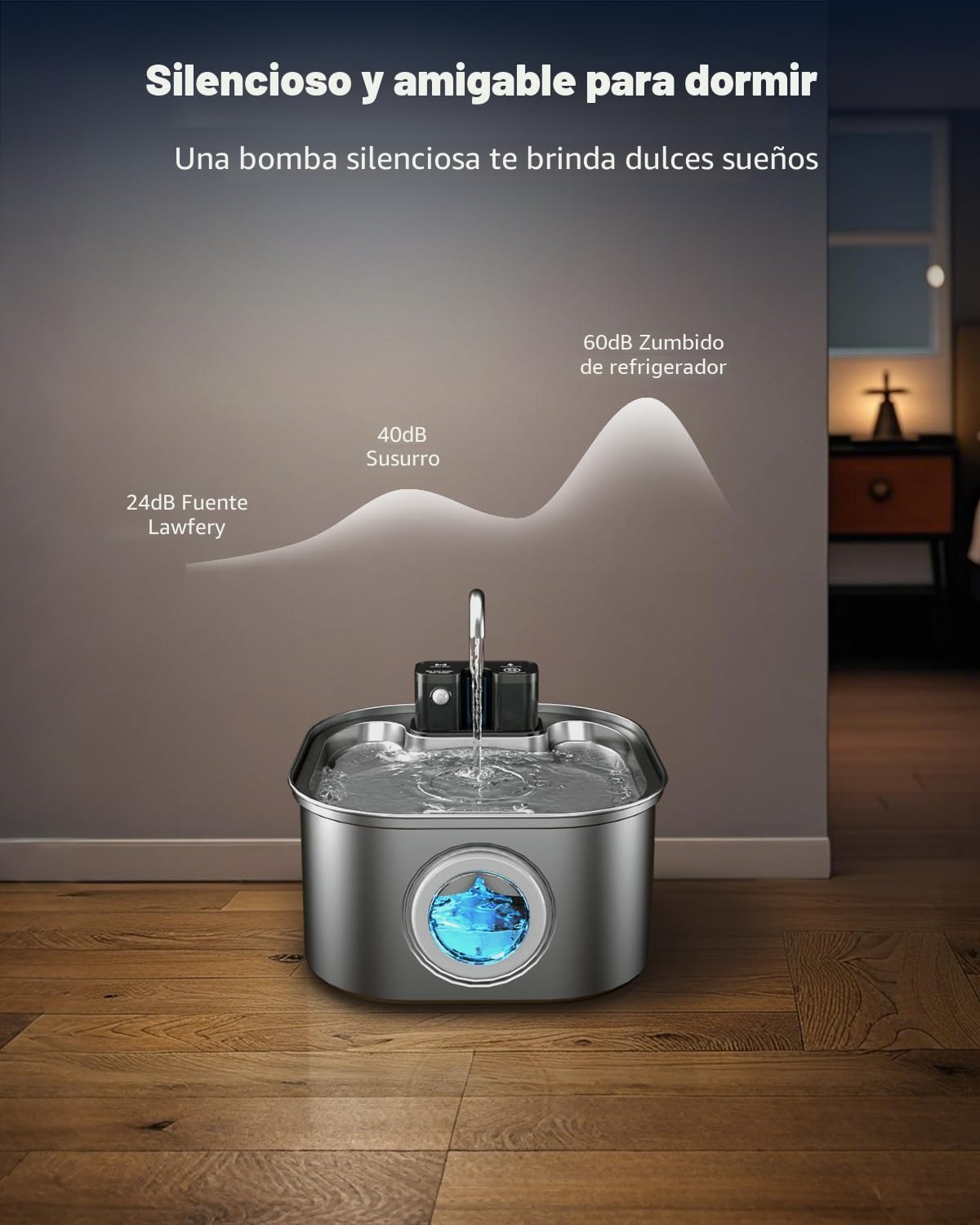 Lawfery fuente de agua inalámbrica para gatos de acero inoxidable 1...