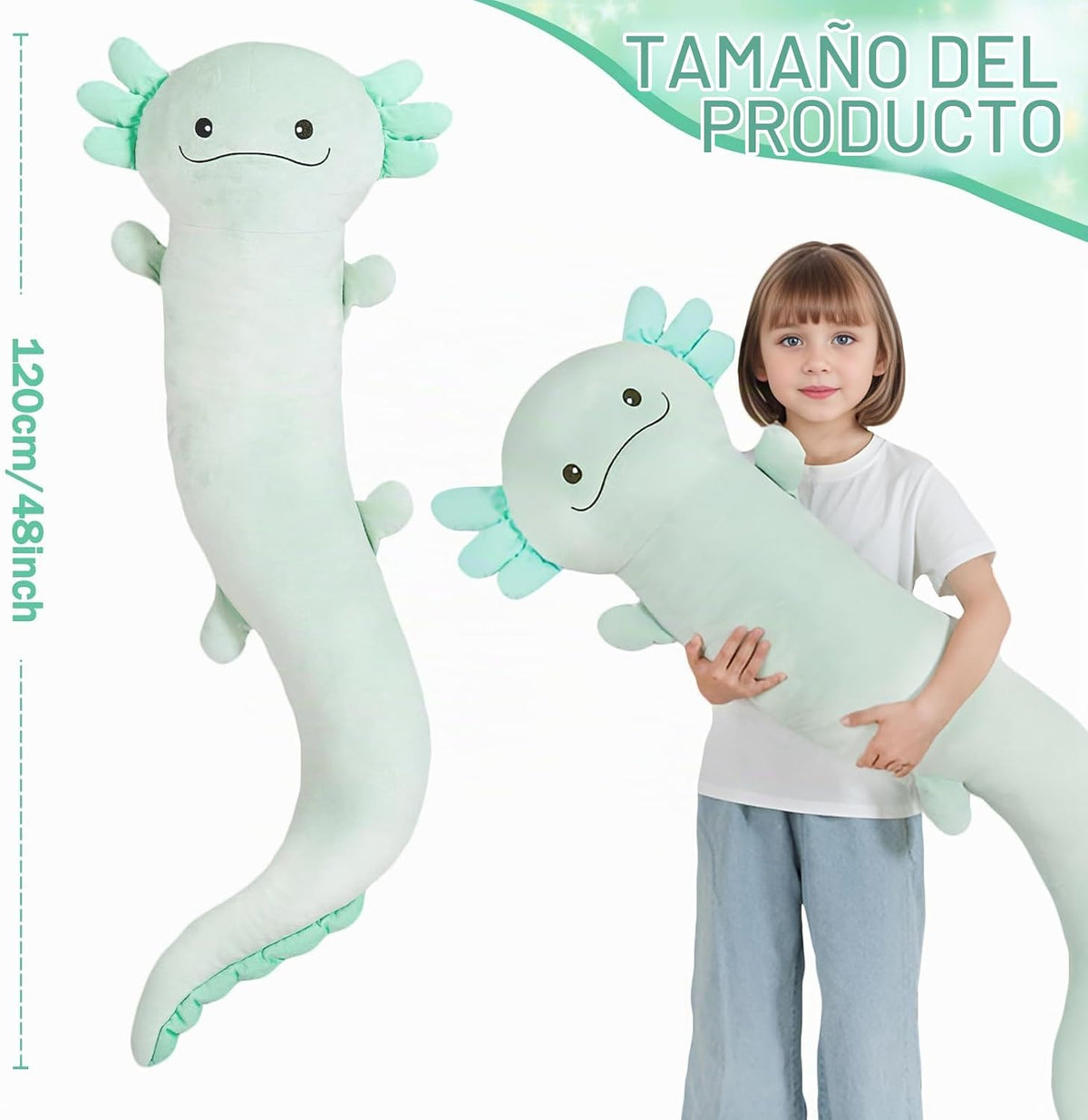 Tianmihou peluche gigante de ajolote de 48 pulgadas, ajolote grande...