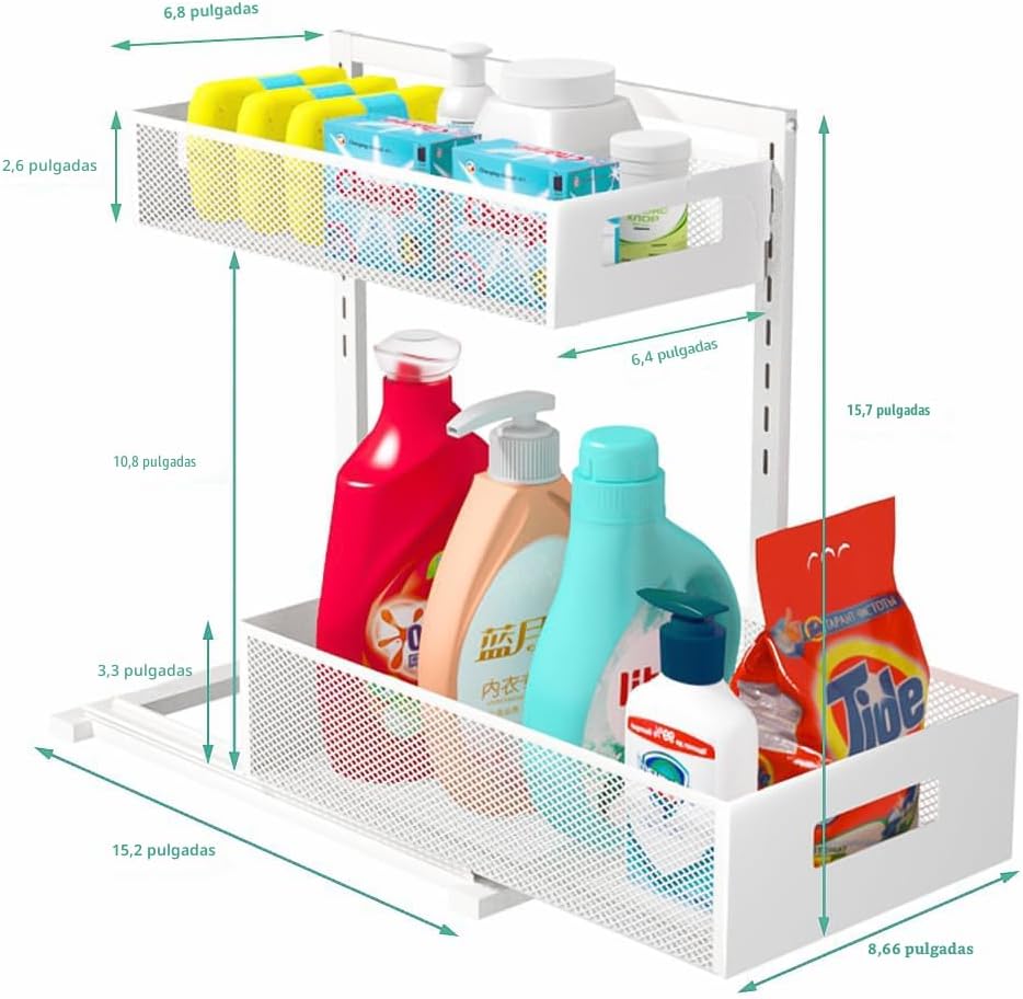 Organizador para debajo del fregadero, organizador de baño de 2 niv...