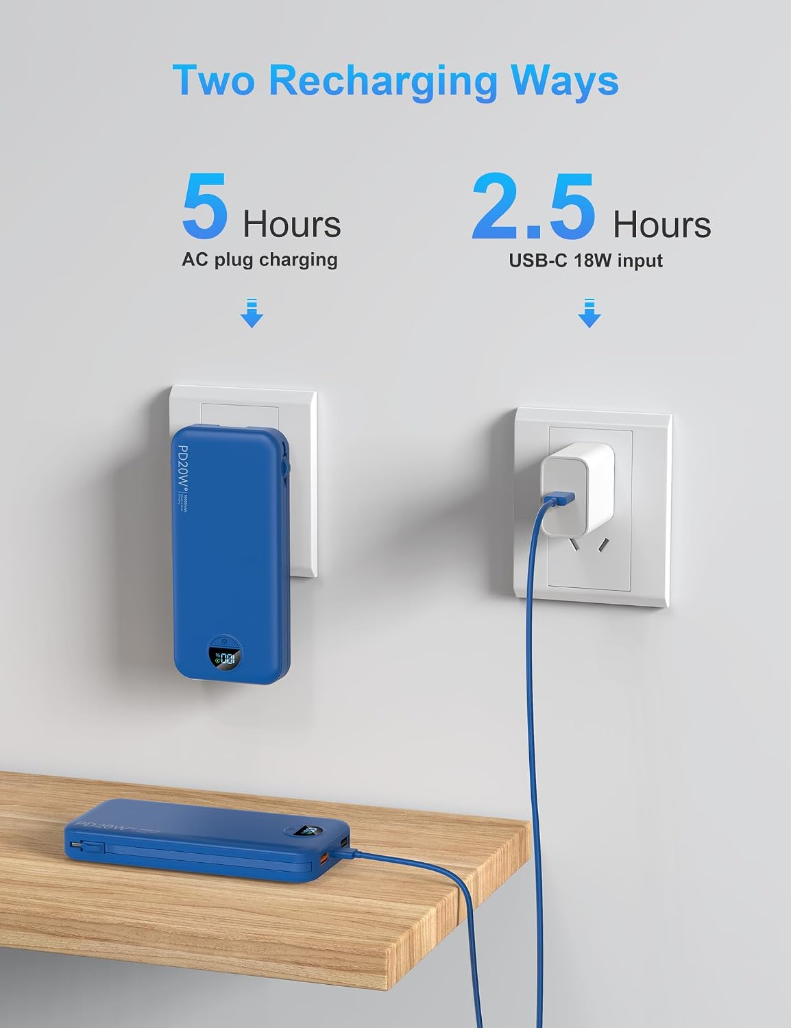 Ffnpua Cargador portátil con enchufe de pared, cargador de batería...
