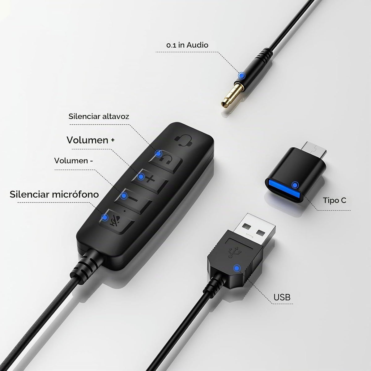 Auriculares USB con micrófono con cancelación de ruido, USB-C\/USB-...