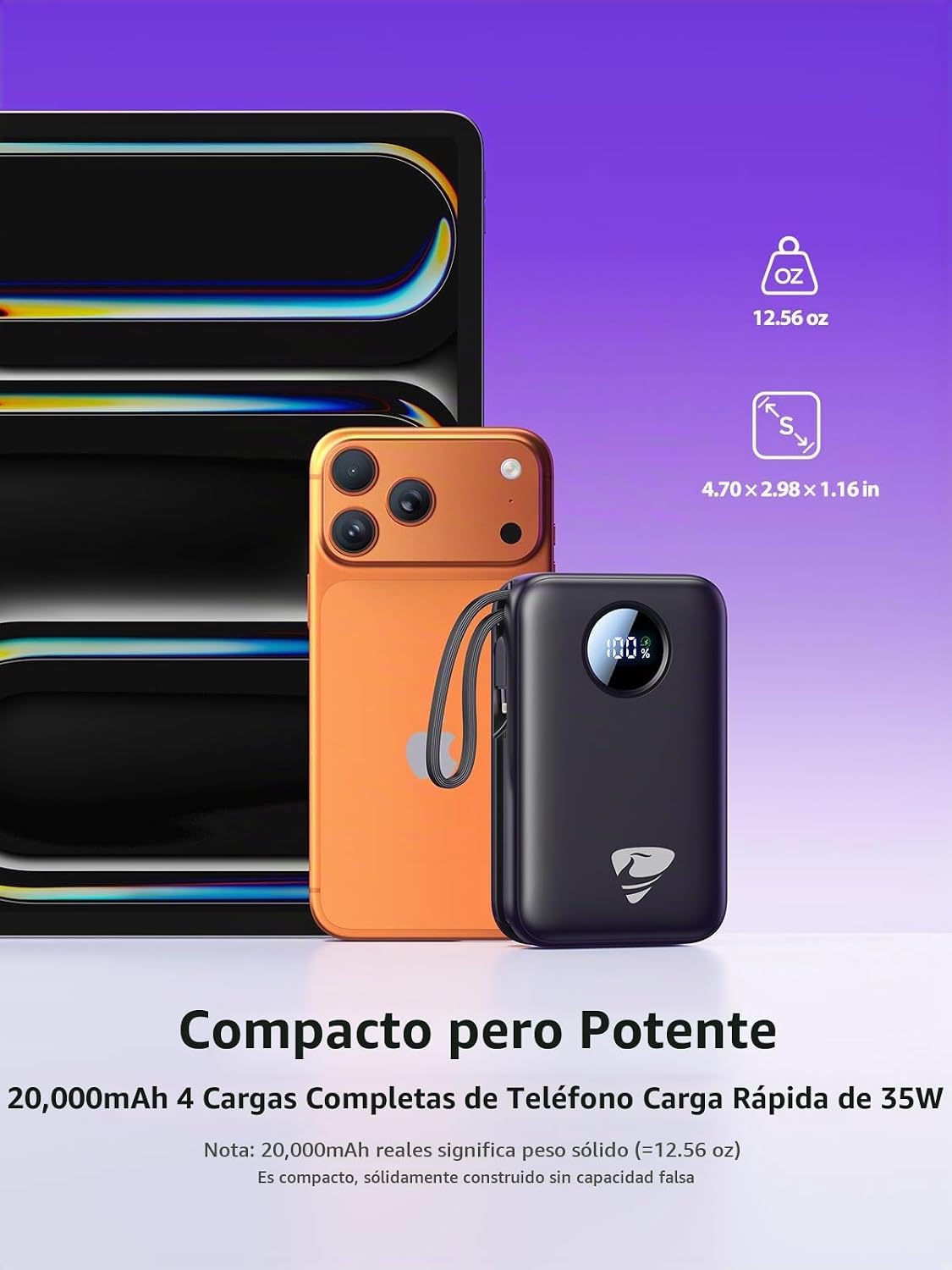 Aioneus Cargador portátil, 35 W PD carga rápida Power Bank 20000mAh...