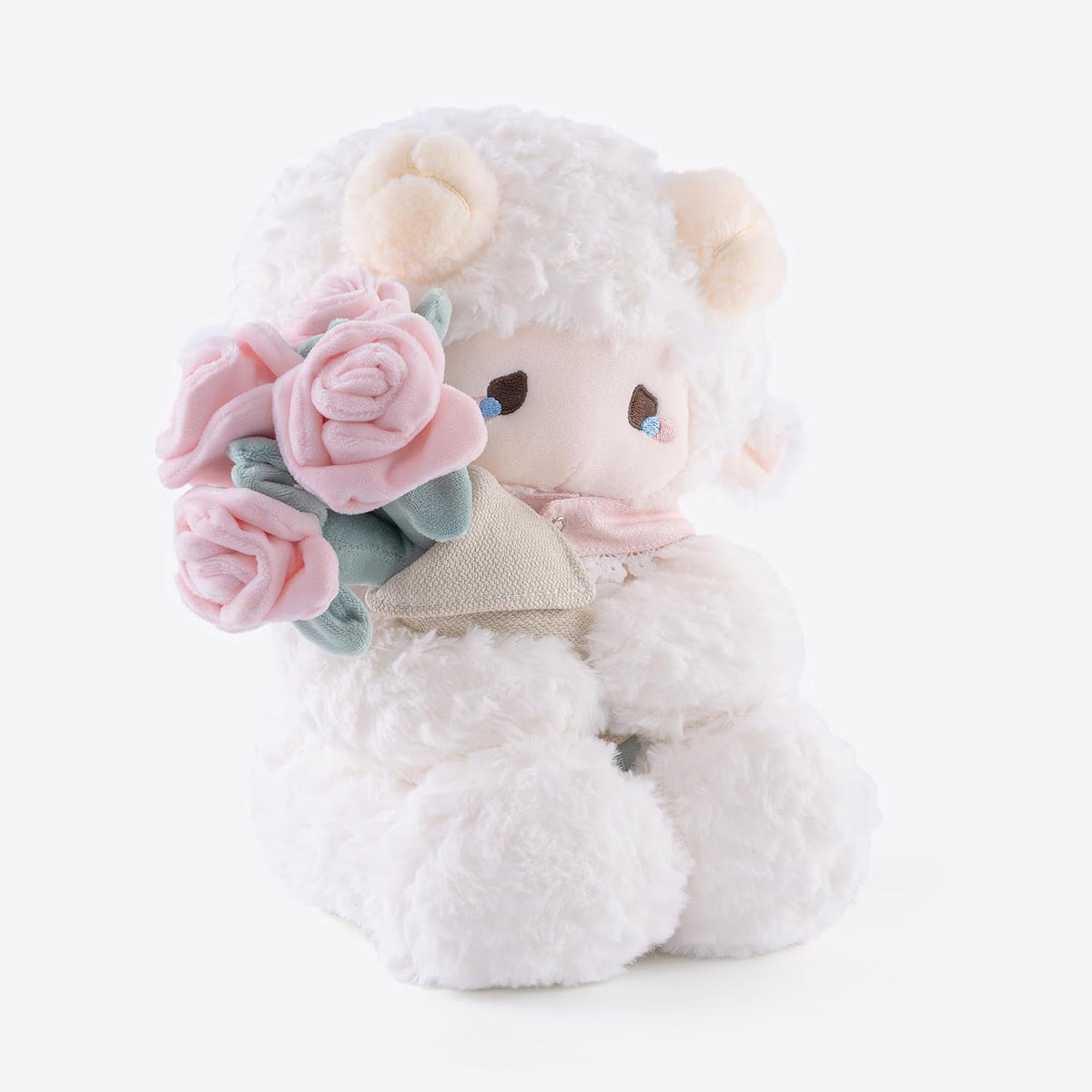 Peluche de cordero blanco de 11.4 pulgadas con ramo extraíble de ro...