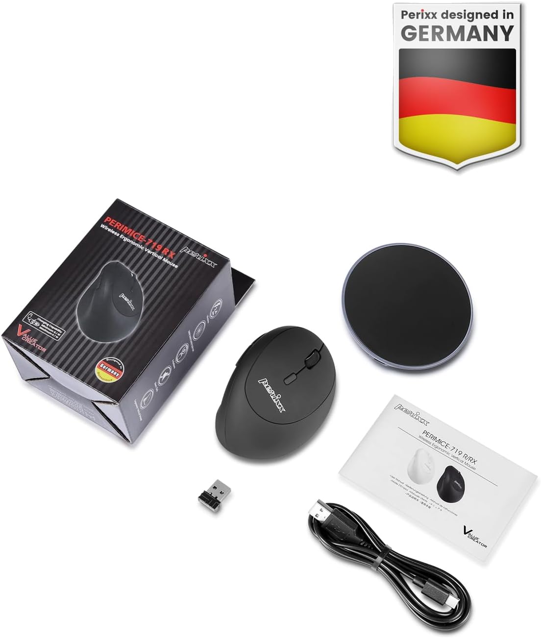 Perixx PERIMICE-719RX - Ratón ergonómico recargable inalámbrico de...