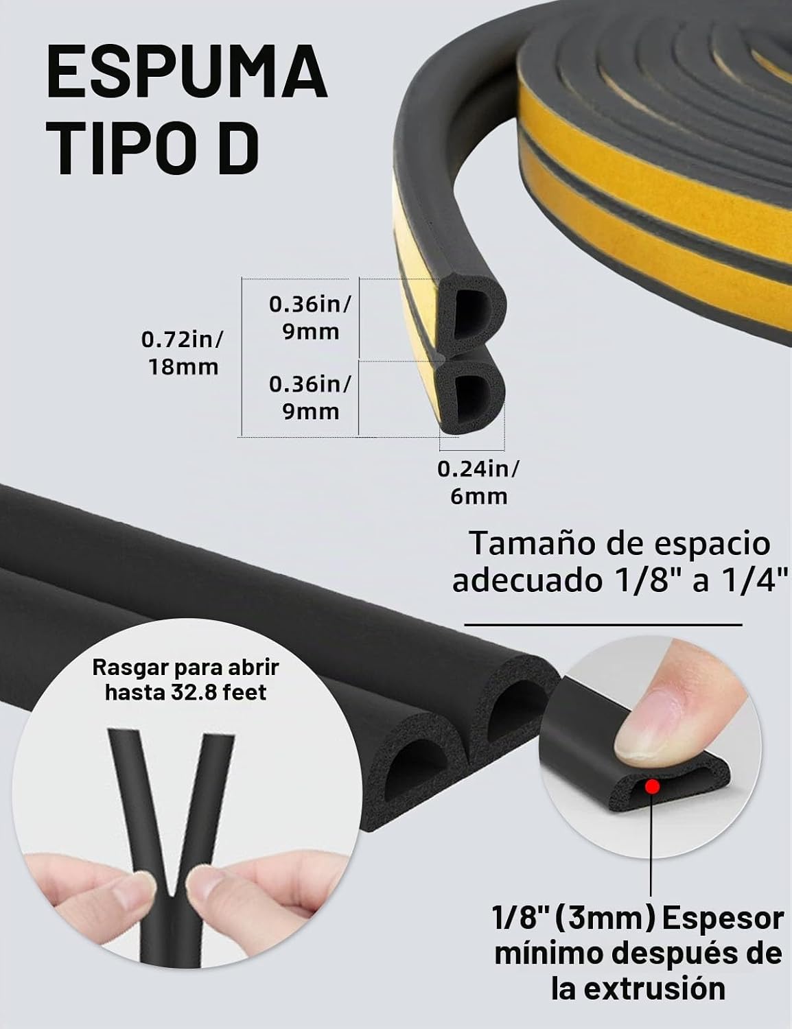 Burlete de sellado de puerta de 32.8 pies, autoadhesivo, insonoriza...