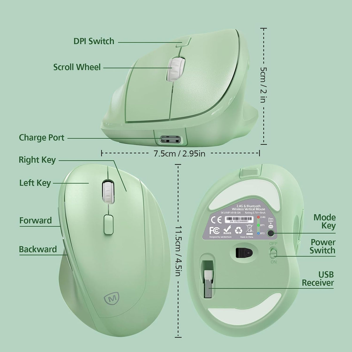 Micropack Mouse Ergonómico Vertical Inalámbrico Bluetooth para Lapt...