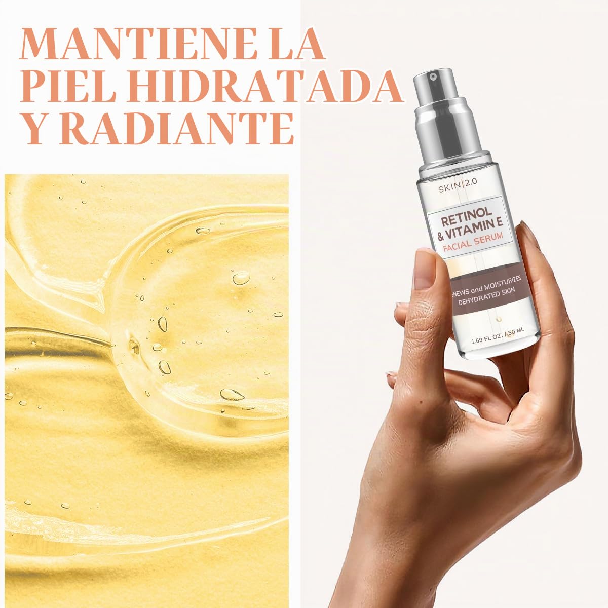 Skin 2.0 Suero facial de retinol y vitamina E - 1.69 onzas líquidas...