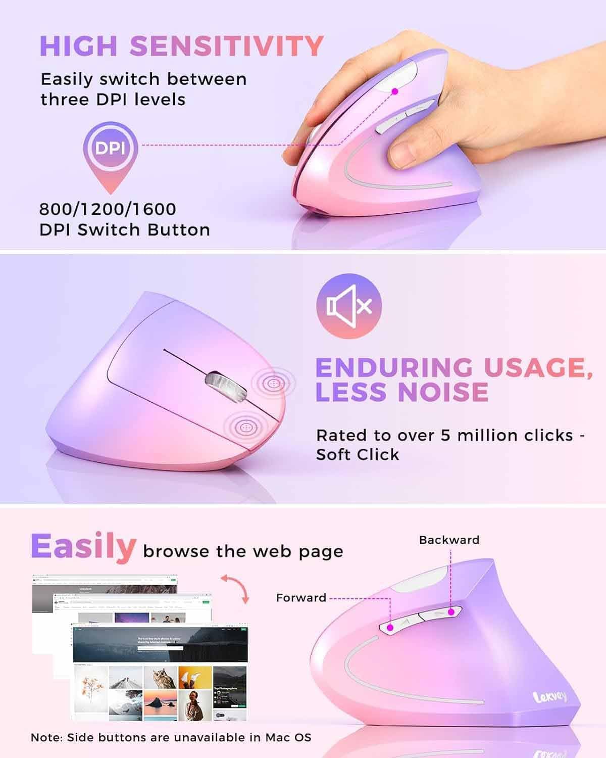 Lekvey Ratón ergonómico inalámbrico negro + ratón ergonómico rosa m...
