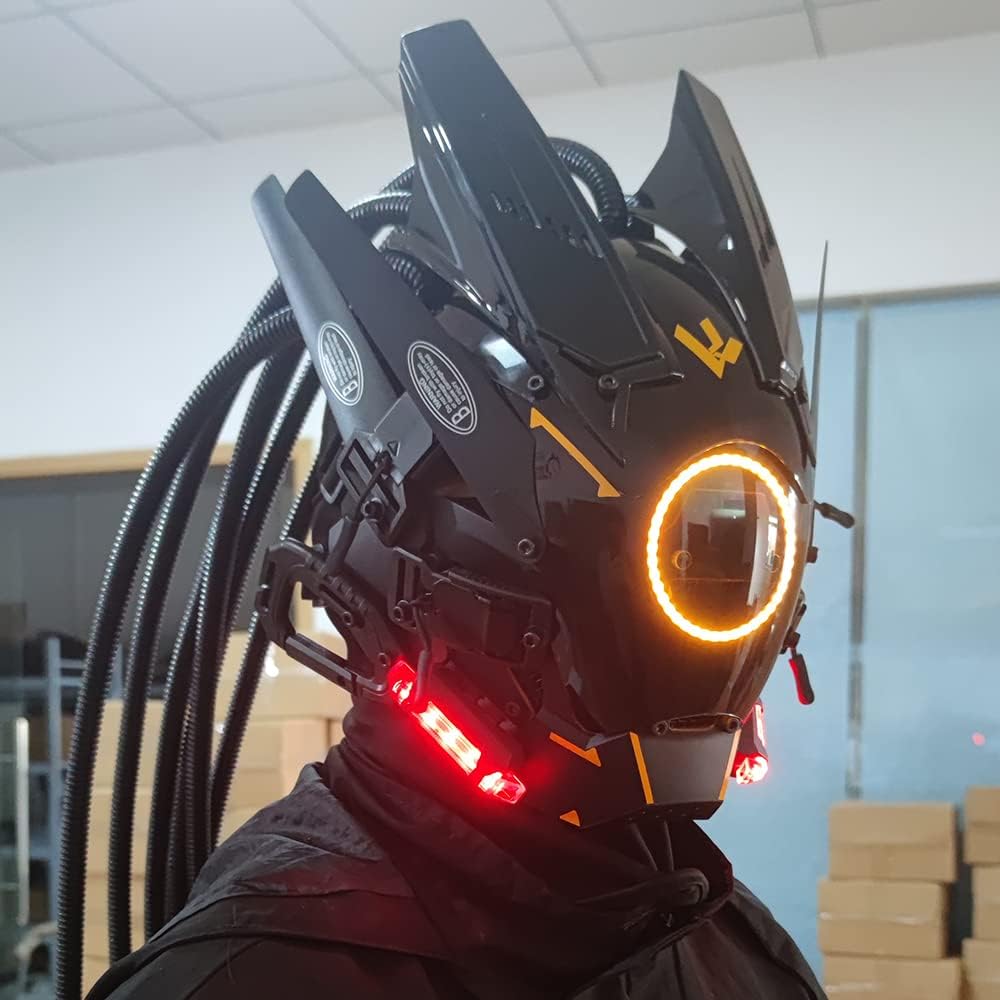 KYEDAY Máscara punk cosplay para hombres, luz redonda con trenzas m...