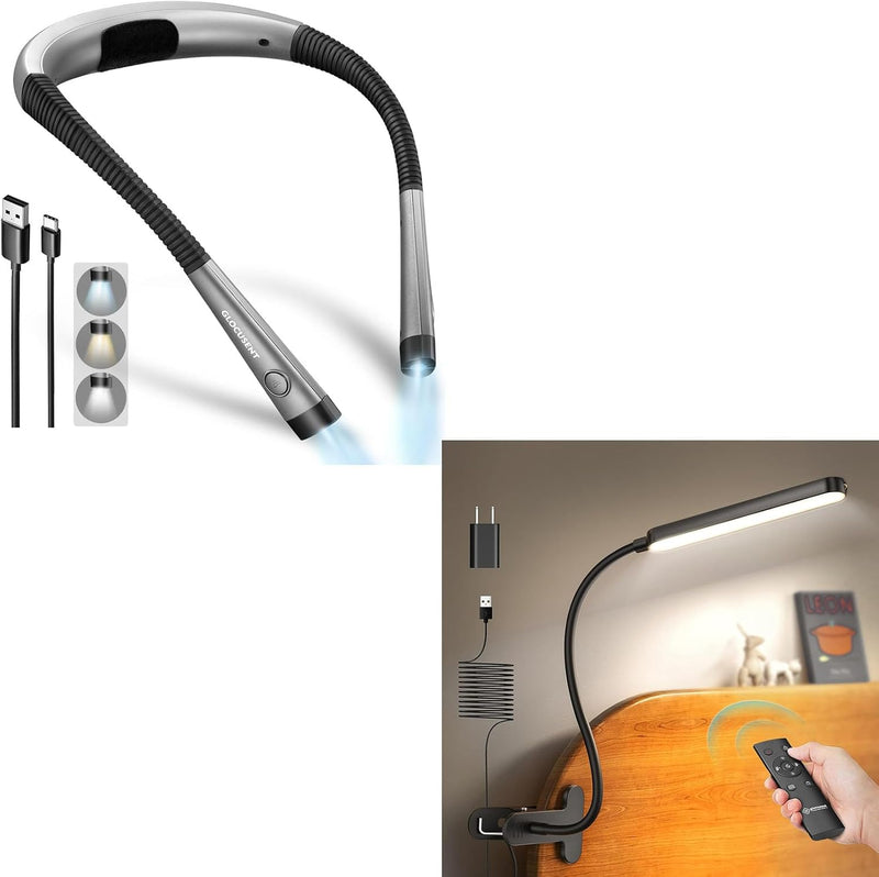 Glocusent Luz de libro, luz de cuello flexible, luz de clip para le...