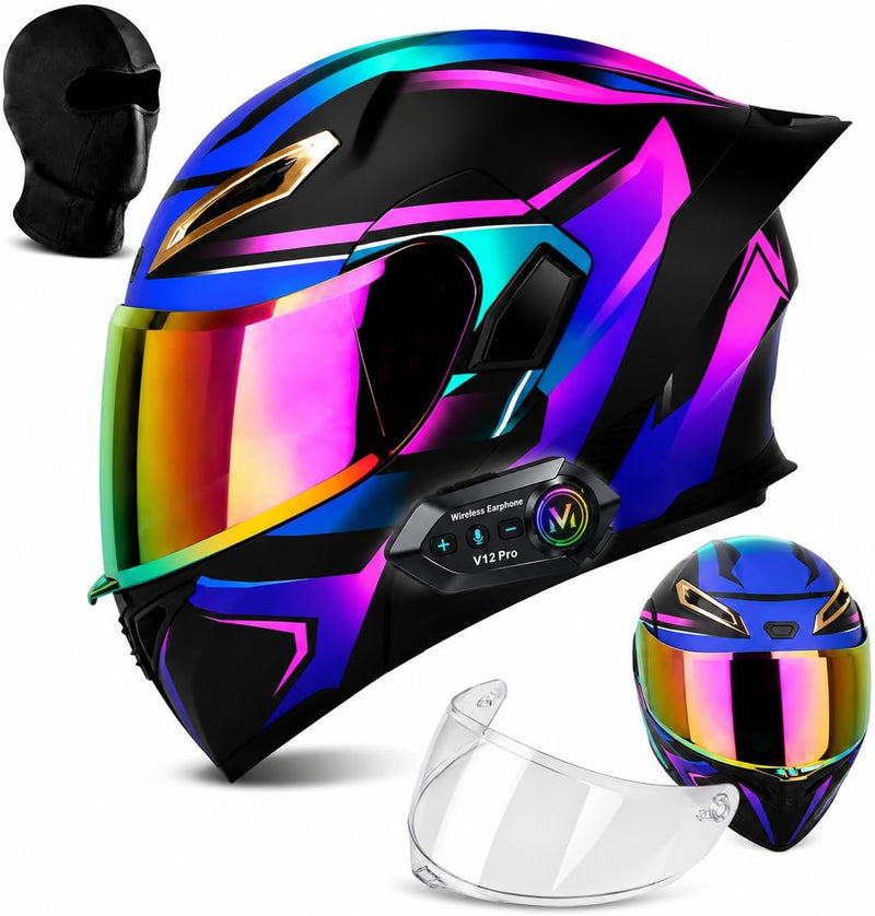 Casco de motocicleta Bluetooth con altavoces y micrófono integrados...