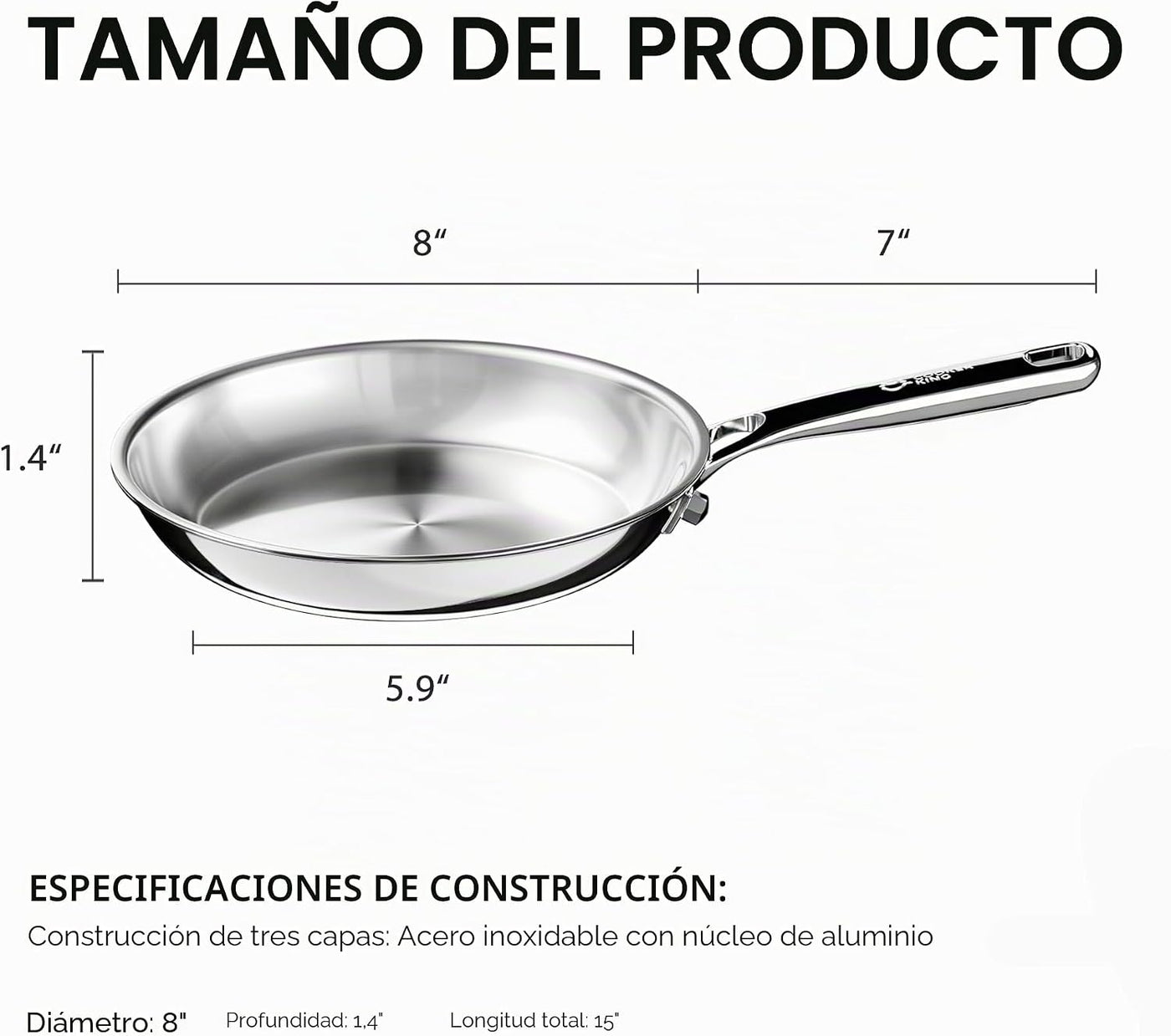 COOKER KING Sartén de acero inoxidable de 8 pulgadas, sartén pequeñ...