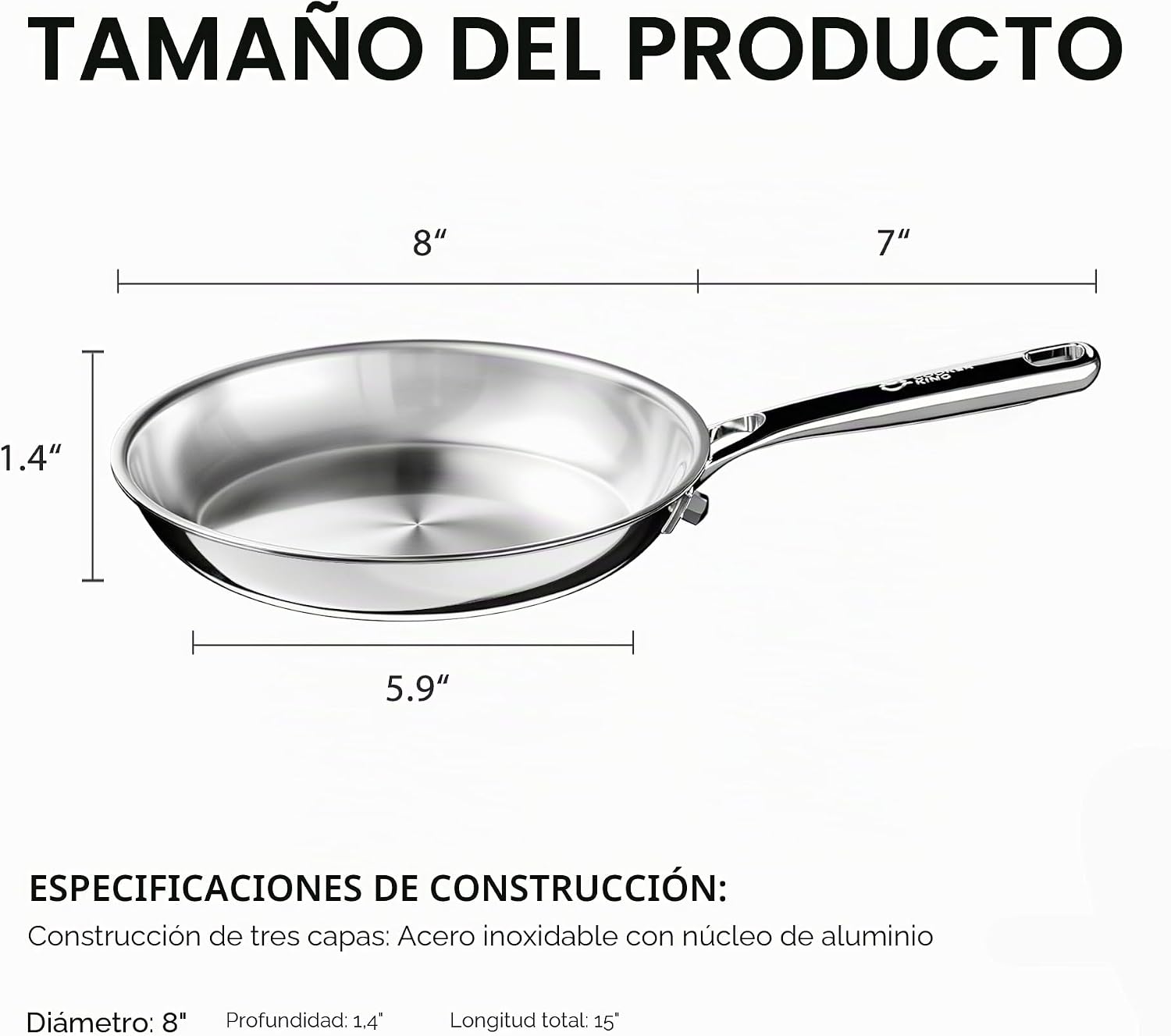 COOKER KING Sartén de acero inoxidable de 8 pulgadas, sartén pequeñ...