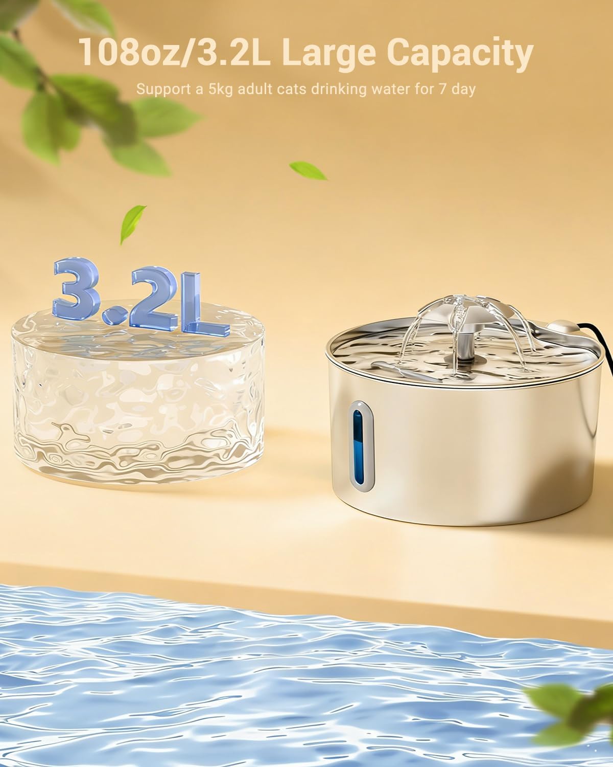 Fuente de agua para gatos de acero inoxidable \u2013 Dispensador au...